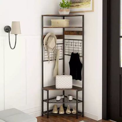 Porte-manteau d'angle avec banc à chaussures et patères