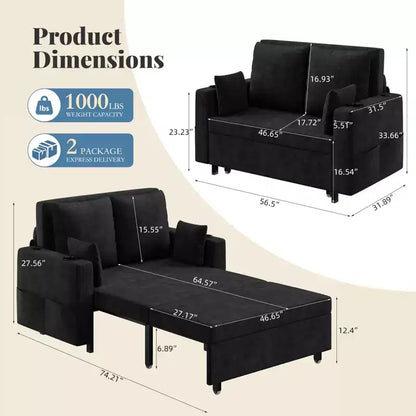 56 Canapé convertible gigogne, lit de canapé 3 en 1, canapé-lit causeuse avec porte-gobelets et poches latérales, canapé pour salon ou chambre à coucher