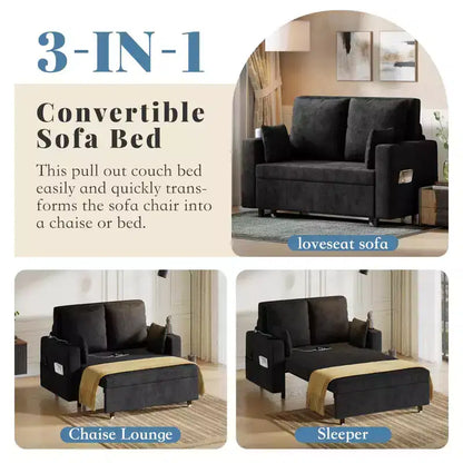 56 Canapé convertible gigogne, lit de canapé 3 en 1, canapé-lit causeuse avec porte-gobelets et poches latérales, canapé pour salon ou chambre à coucher