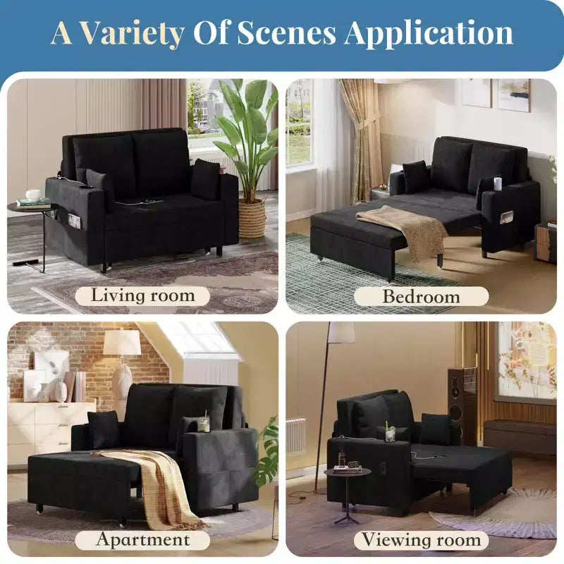 56 Canapé convertible gigogne, lit de canapé 3 en 1, canapé-lit causeuse avec porte-gobelets et poches latérales, canapé pour salon ou chambre à coucher