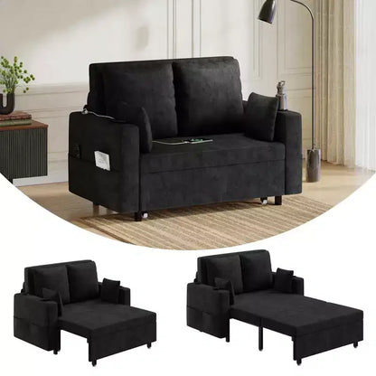 56 Pull-Out Couch, 3 in 1 Convertible Sleeper Sofa Bed, Loveseat Sleeper with Cup Holder & Side Pockets, Sofa Couch for Living Room Bedroom