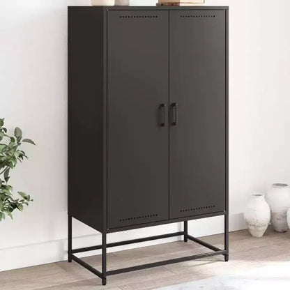 Buffet haut en acier industriel avec 2 portes battantes, finition laquée noire mate