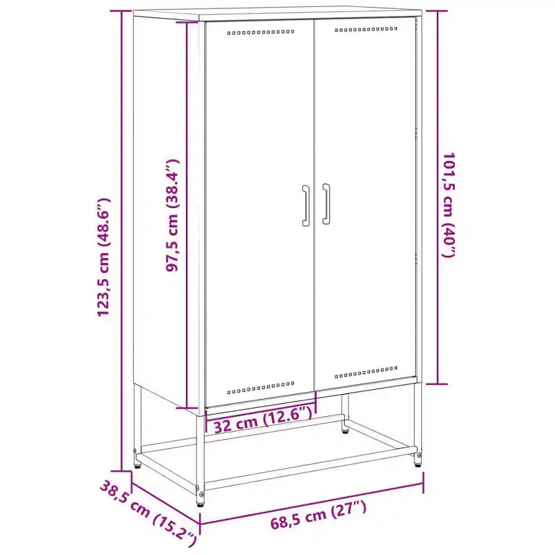 Buffet haut en acier industriel avec 2 portes battantes, finition laquée noire mate