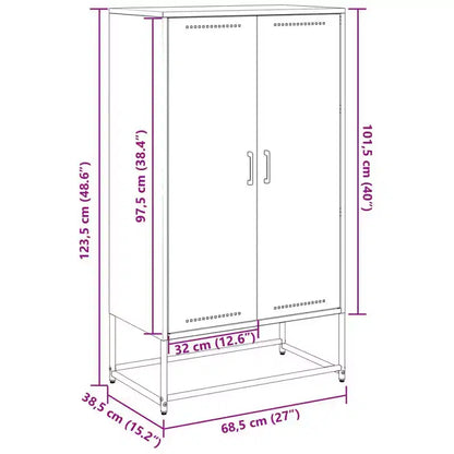 Buffet haut en acier industriel avec 2 portes battantes, finition laquée noire mate