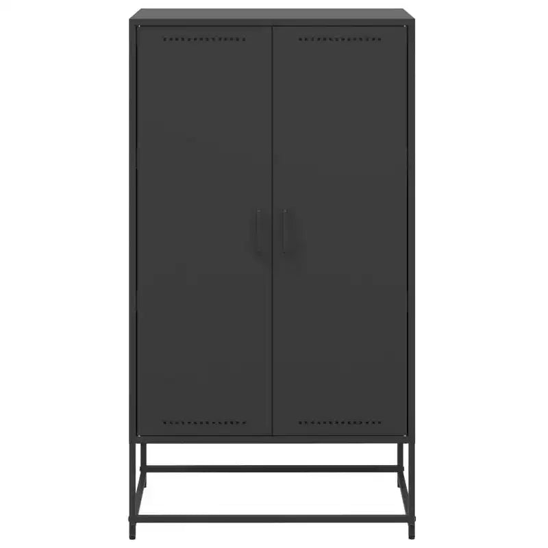 Buffet haut en acier industriel avec 2 portes battantes, finition laquée noire mate
