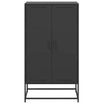 Buffet haut en acier industriel avec 2 portes battantes, finition laquée noire mate