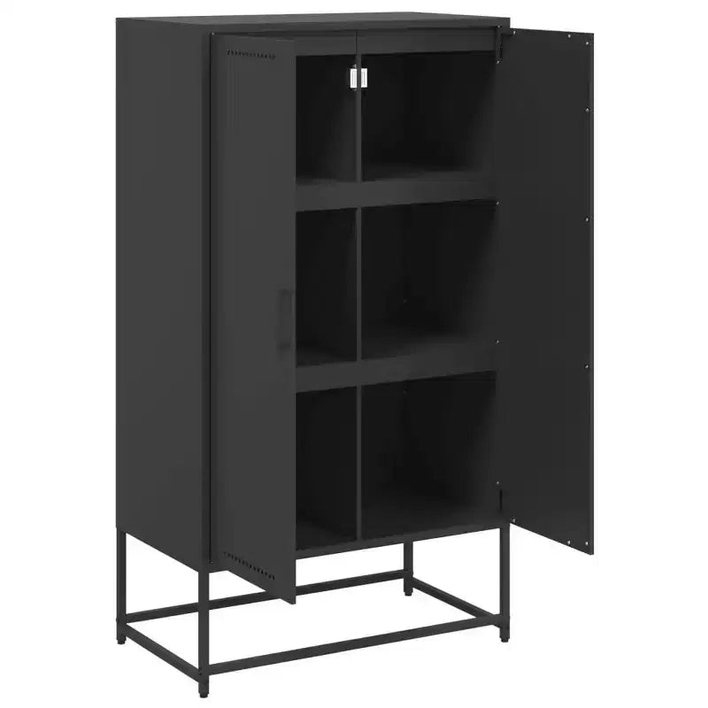 Buffet haut en acier industriel avec 2 portes battantes, finition laquée noire mate