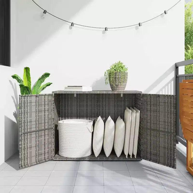 Armoire de rangement d'extérieur avec double portes, en poly rotin, 56 cm l x 99 cm H, noir et gris