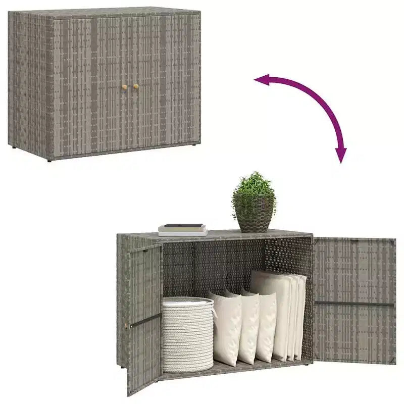 Armoire de rangement d'extérieur avec double portes, en poly rotin, 56 cm l x 99 cm H, noir et gris