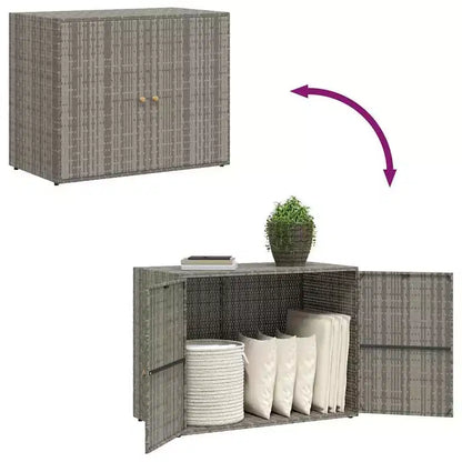 Armoire de rangement d'extérieur avec double portes, en poly rotin, 56 cm l x 99 cm H, noir et gris