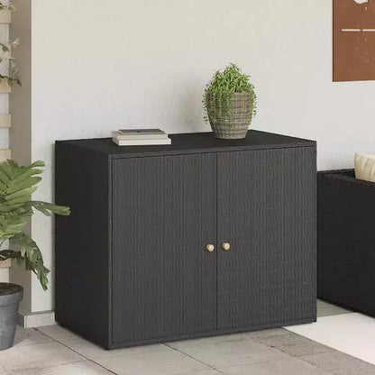 Armoire de rangement d'extérieur avec double portes, en poly rotin, 56 cm l x 99 cm H, noir et gris