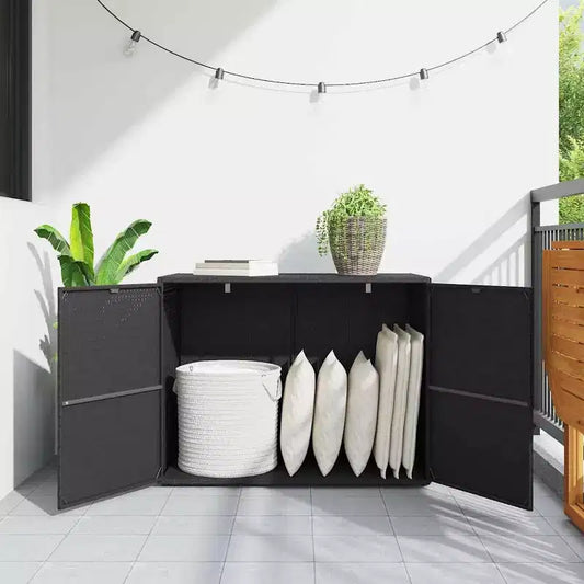 Armoire de rangement d'extérieur avec double portes, en poly rotin, 56 cm l x 99 cm H, noir et gris
