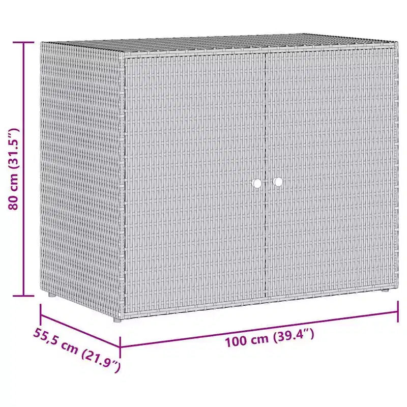 Armoire de rangement d'extérieur avec double portes, en poly rotin, 56 cm l x 99 cm H, noir et gris