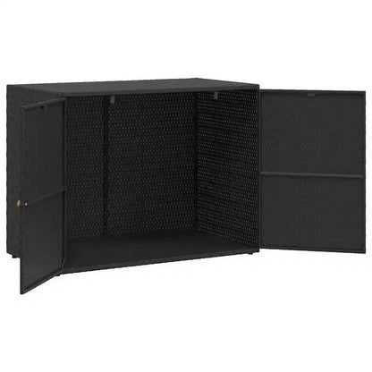 Armoire de rangement d'extérieur avec double portes, en poly rotin, 56 cm l x 99 cm H, noir et gris