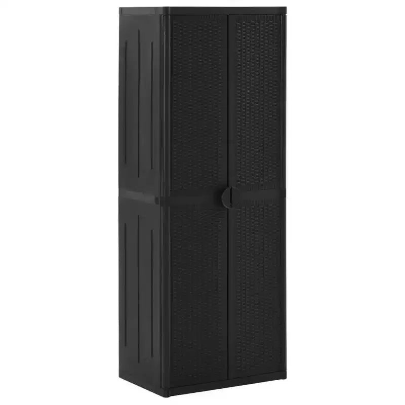 vidaXL Outdoor Cabinet Garden Storage Unit Shed with Shelves PP Wood Look - Black 4 Shelves