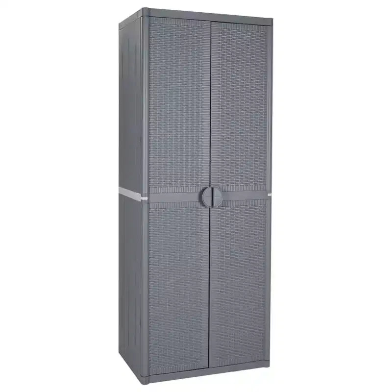 Armoire de rangement de jardin d'extérieur avec 4 étagères réglables, finition aspect bois PP, noir