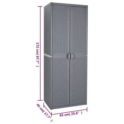 Armoire de rangement de jardin d'extérieur avec 4 étagères réglables, finition aspect bois PP, noir