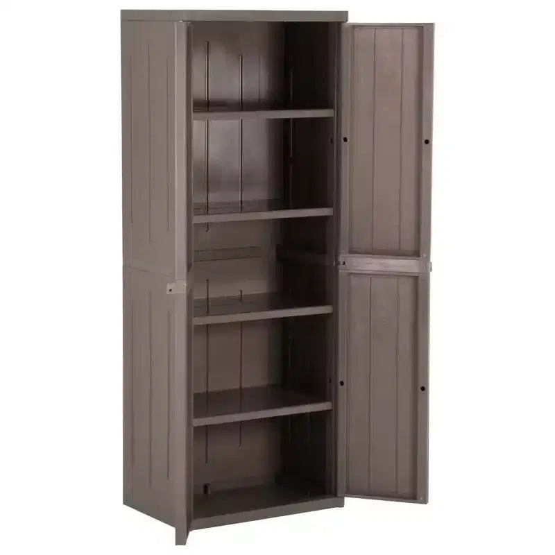 Armoire de rangement de jardin d'extérieur avec 4 étagères réglables, finition aspect bois PP, noir