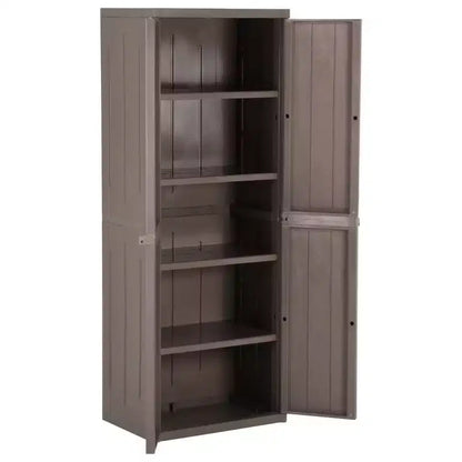 Armoire de rangement de jardin d'extérieur avec 4 étagères réglables, finition aspect bois PP, noir