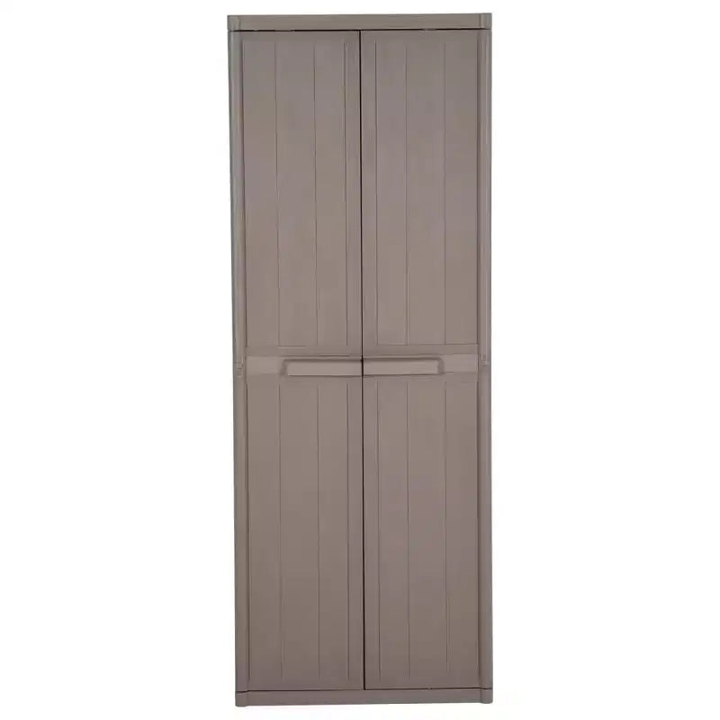 Armoire de rangement de jardin d'extérieur avec 4 étagères réglables, finition aspect bois PP, noir