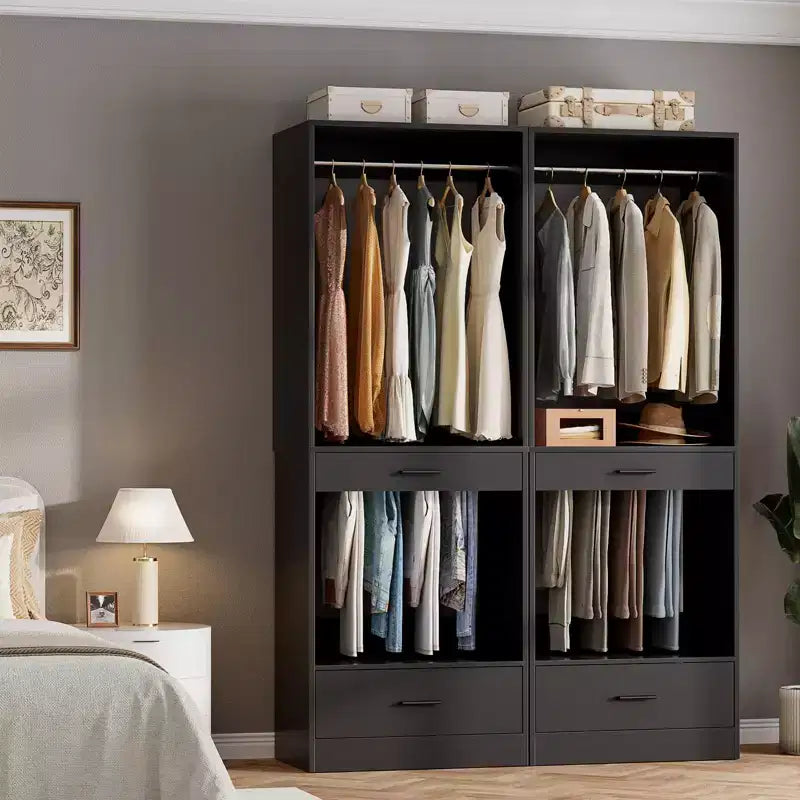 Organisateur de penderie modulaire autoportant avec tringle et tiroirs, MDF, 119 cm L x 203 cm H