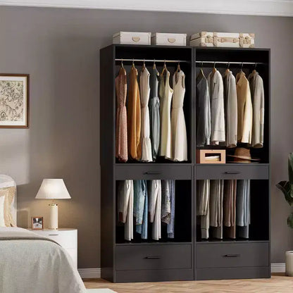 Organisateur de penderie modulaire autoportant avec tringle et tiroirs, MDF, 119 cm L x 203 cm H