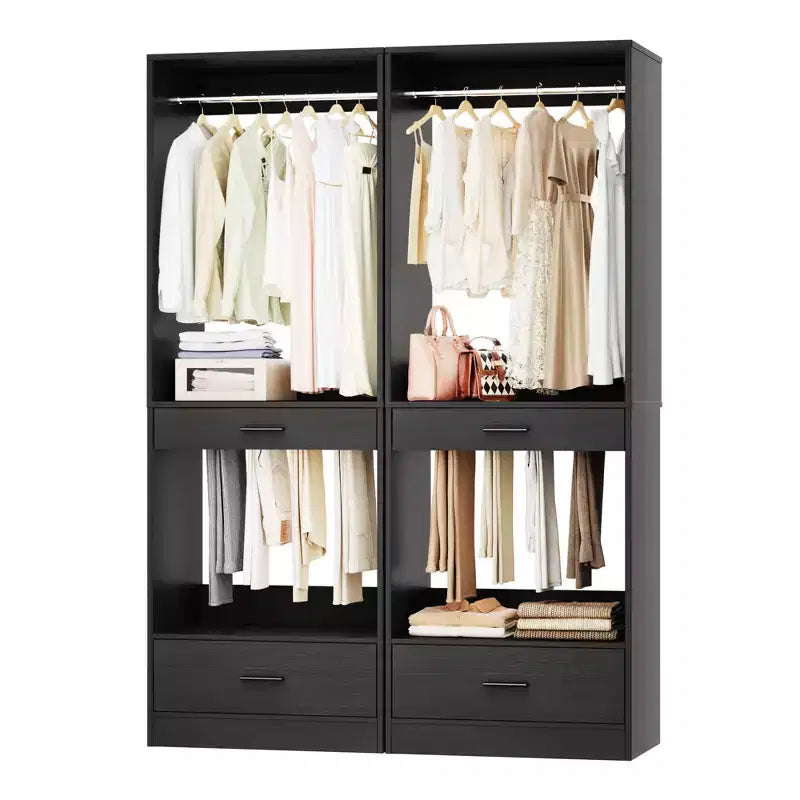 Organisateur de penderie modulaire autoportant avec tringle et tiroirs, MDF, 119 cm L x 203 cm H