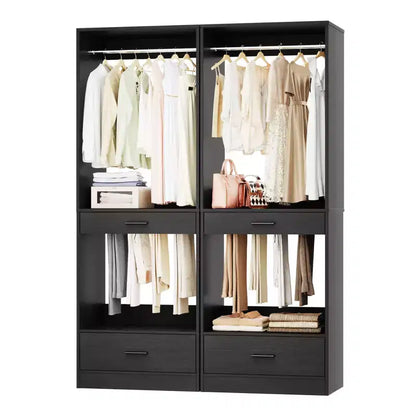 Organisateur de penderie modulaire autoportant avec tringle et tiroirs, MDF, 119 cm L x 203 cm H