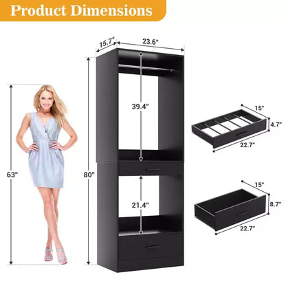 Organisateur de penderie modulaire autoportant avec tringle et tiroirs, MDF, 119 cm L x 203 cm H