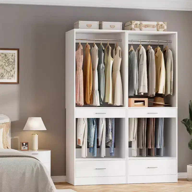 Organisateur de penderie modulaire autoportant avec tringle et tiroirs, MDF, 119 cm L x 203 cm H