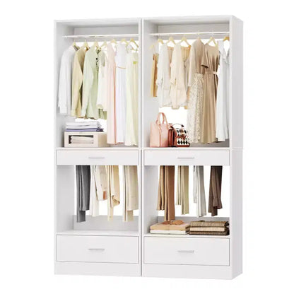 Organisateur de penderie modulaire autoportant avec tringle et tiroirs, MDF, 119 cm L x 203 cm H
