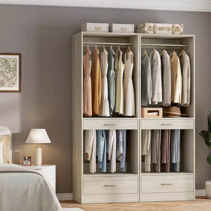 Organisateur de penderie modulaire autoportant avec tringle et tiroirs, MDF, 119 cm L x 203 cm H