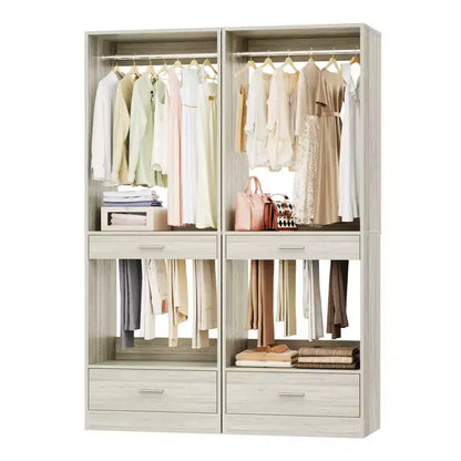 Organisateur de penderie modulaire autoportant avec tringle et tiroirs, MDF, 119 cm L x 203 cm H