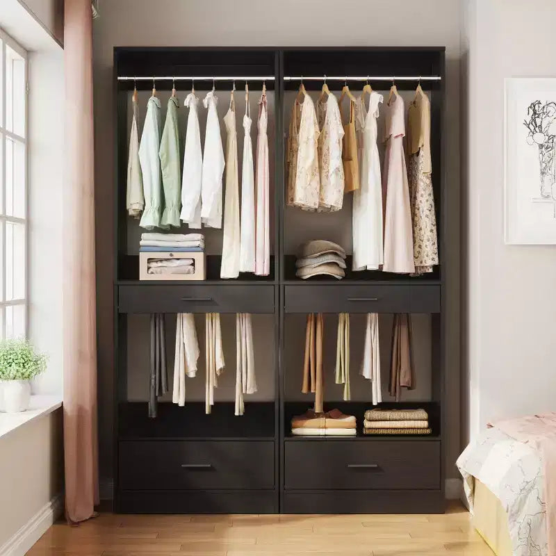 Organisateur de penderie modulaire autoportant avec tringle et tiroirs, MDF, 119 cm L x 203 cm H