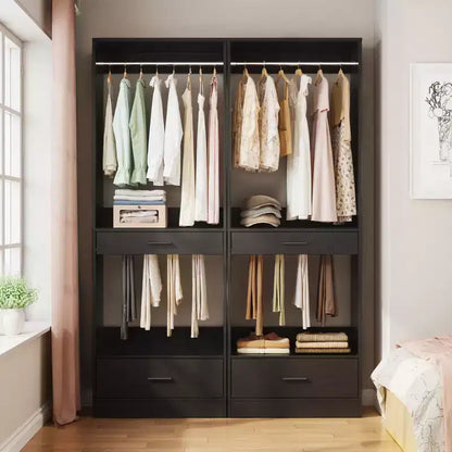 Organisateur de penderie modulaire autoportant avec tringle et tiroirs, MDF, 119 cm L x 203 cm H