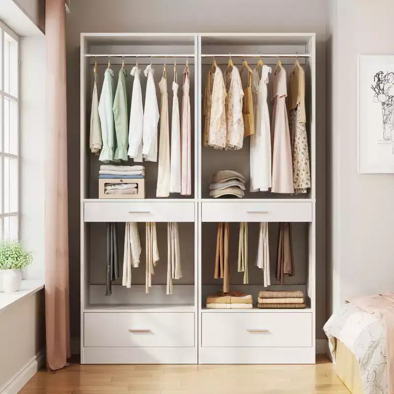 Organisateur de penderie modulaire autoportant avec tringle et tiroirs, MDF, 119 cm L x 203 cm H