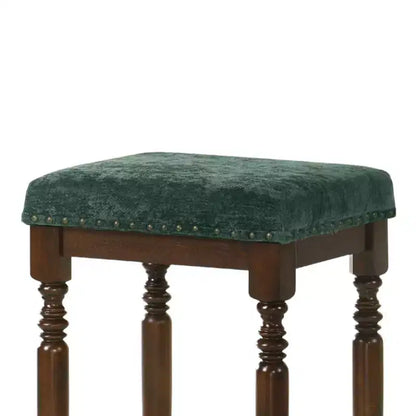 Tabourets de comptoir rustiques en bois de 66 cm avec siège en tissu et garniture cloutée, style ferme — lot de 2