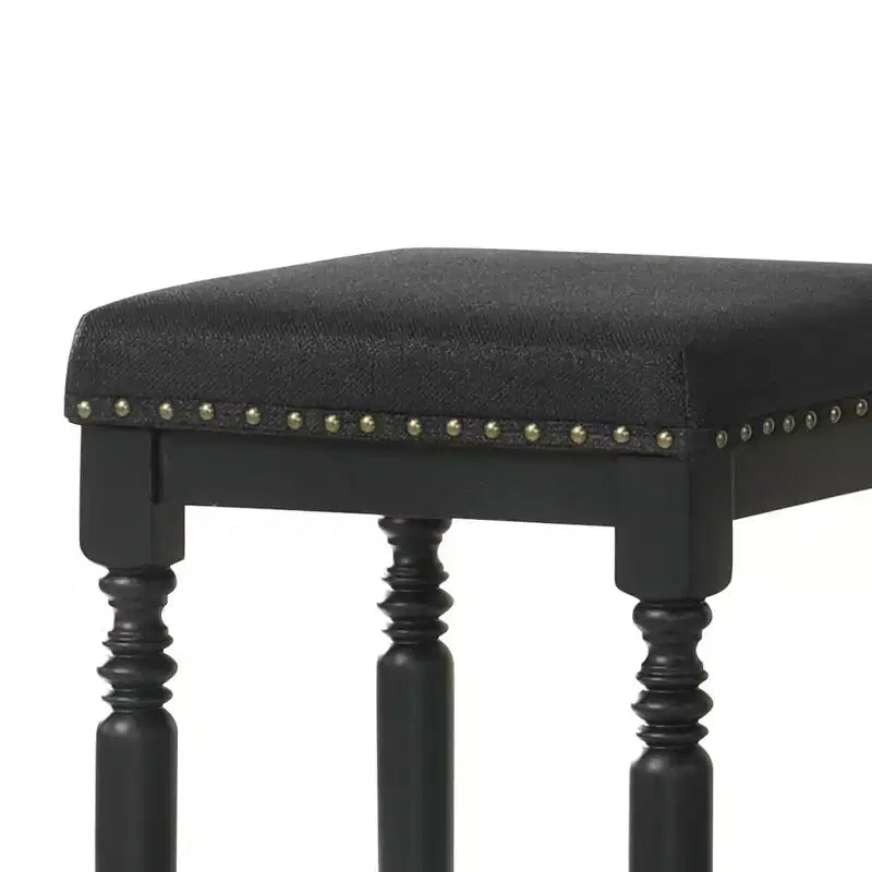 Tabourets de comptoir rustiques en bois de 66 cm avec siège en tissu et garniture cloutée, style ferme — lot de 2