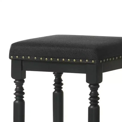 Tabourets de comptoir rustiques en bois de 66 cm avec siège en tissu et garniture cloutée, style ferme — lot de 2