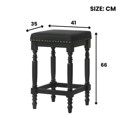 Tabourets de comptoir rustiques en bois de 66 cm avec siège en tissu et garniture cloutée, style ferme — lot de 2