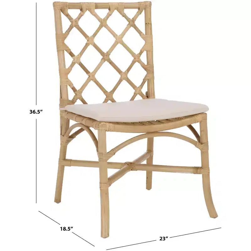 Chaise de salle à manger en rotin avec coussin crème amovible, finition naturelle, sans accoudoirs — Paquet de 2