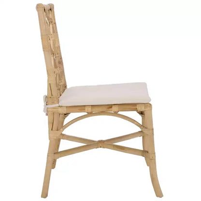Chaise de salle à manger en rotin avec coussin crème amovible, finition naturelle, sans accoudoirs — Paquet de 2