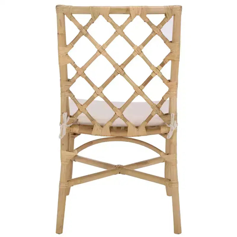 Chaise de salle à manger en rotin avec coussin crème amovible, finition naturelle, sans accoudoirs — Paquet de 2
