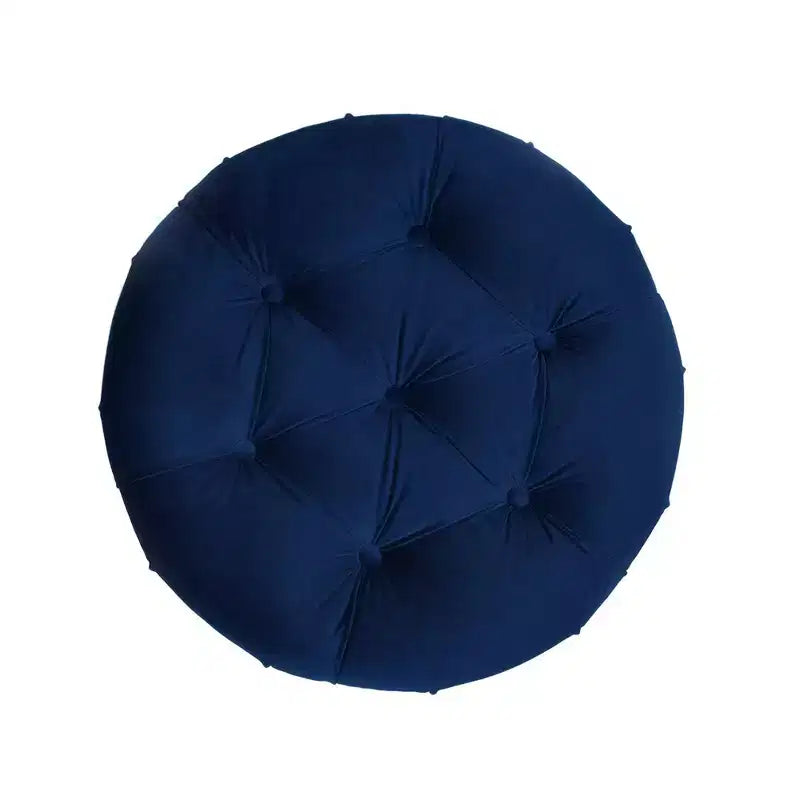 Pouf rond capitonné avec clous décoratifs, revêtement en velours, cadre en bois massif
