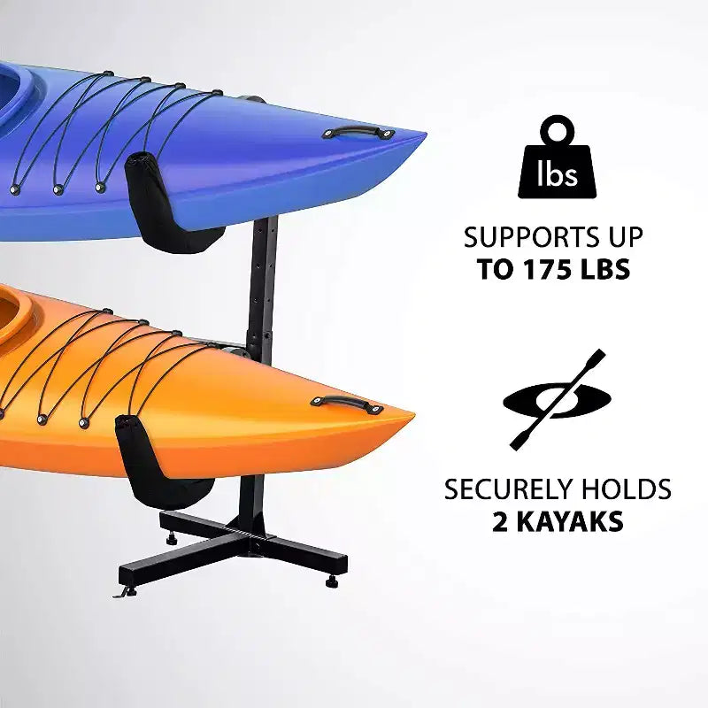 Support de rangement autoportant pour 2 kayaks avec bras réglables, utilisation intérieure et extérieure