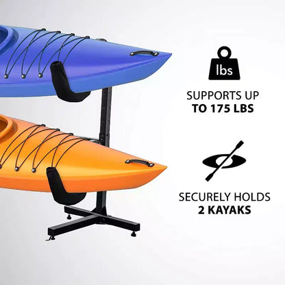Support de rangement autoportant pour 2 kayaks avec bras réglables, utilisation intérieure et extérieure
