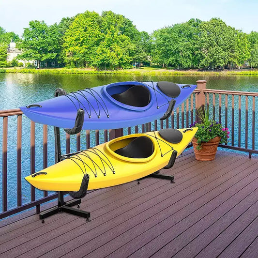 Support de rangement autoportant pour 2 kayaks avec bras réglables, utilisation intérieure et extérieure